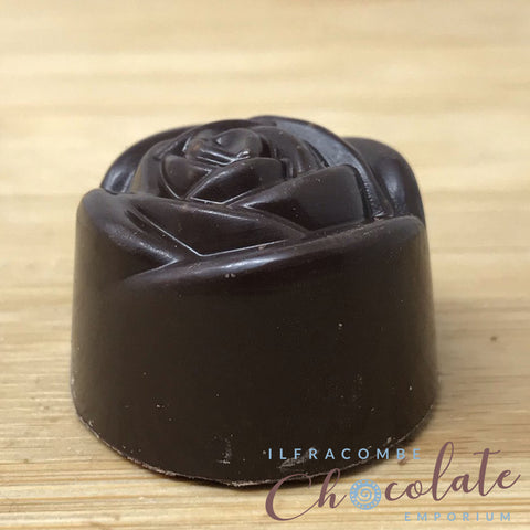 Handmade Dark chocolate and crystallised rose fondant